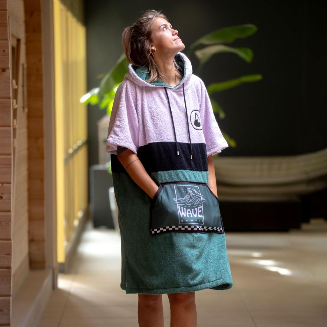 WAVE HAWAII Bade-Poncho Damen & Herren, Grösse S, 145-175cm, 100% Baumwolle Surf-Poncho für Erwachse