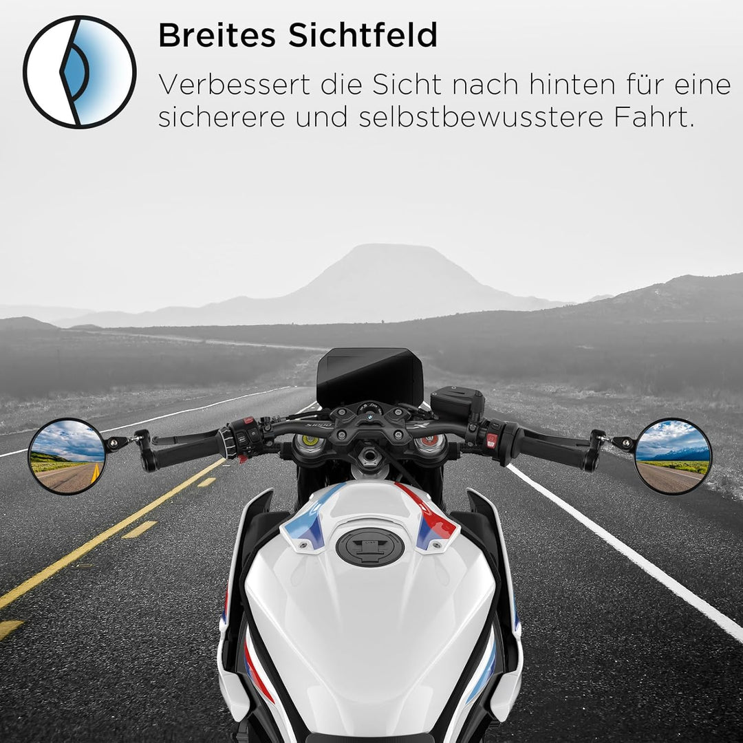 evermotor Motorrad Spiegel, Lenkerendenspiegel E-geprüft, 360°Drehbar, Runde kompatibal mit Scooter,