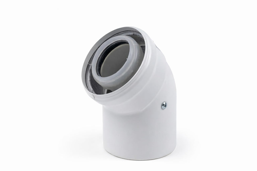 45° Konzentrisches Luft/Abgasbogen Ø 80/125 mm, Innen Kunststoff PP/Aussenrohr Kunststoff PP. DN 80/