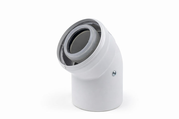 45° Konzentrisches Luft/Abgasbogen Ø 80/125 mm, Innen Kunststoff PP/Aussenrohr Kunststoff PP. DN 80/