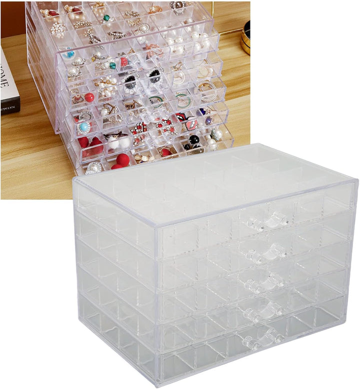 Transparente Aufbewahrungsbox mit 120 Fächern, 5 Lagen, mit herausnehmbaren Schubladen, geeignet für