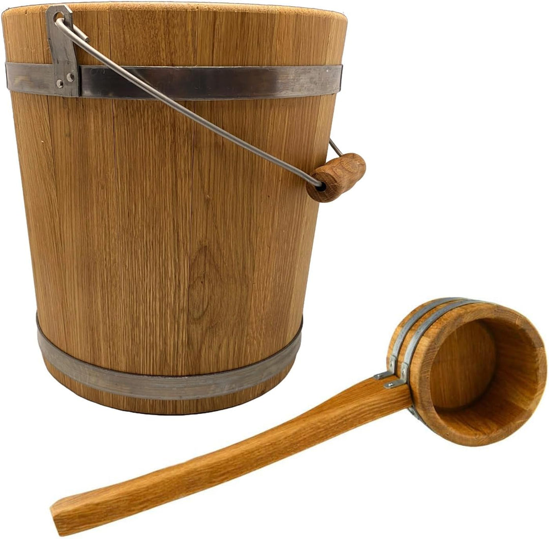 Waldmeister Sauna Set - Eichenholz Sauna Eimer 10 L und Saunakelle 1 L im Set - traditionelle ukrain