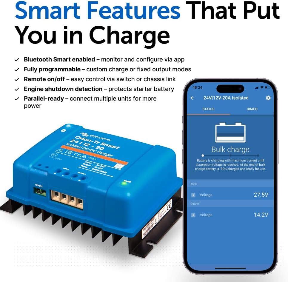 Victron Energy Orion-Tr Smart 24/12-Volt 20 Amp 240-Watt DC-DC Ladebooster, Isoliert (Bluetooth) 24/