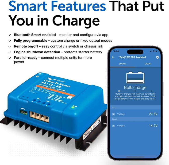 Victron Energy Orion-Tr Smart 24/12-Volt 20 Amp 240-Watt DC-DC Ladebooster, Isoliert (Bluetooth) 24/