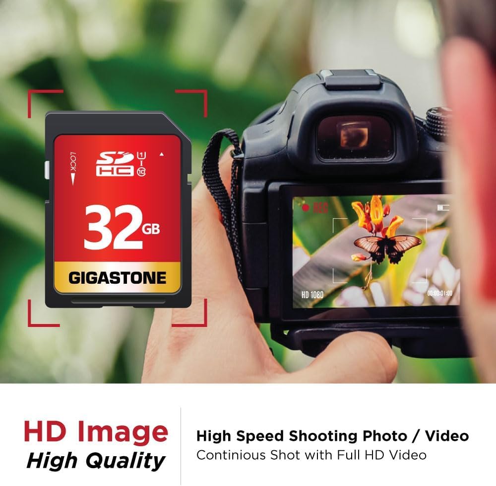 GIGASTONE 32GB SDHC Speicherkarte, bis zu 80 MB/s, für Digitalkameras Canon PC, UHS-I U1 Klasse 10 R
