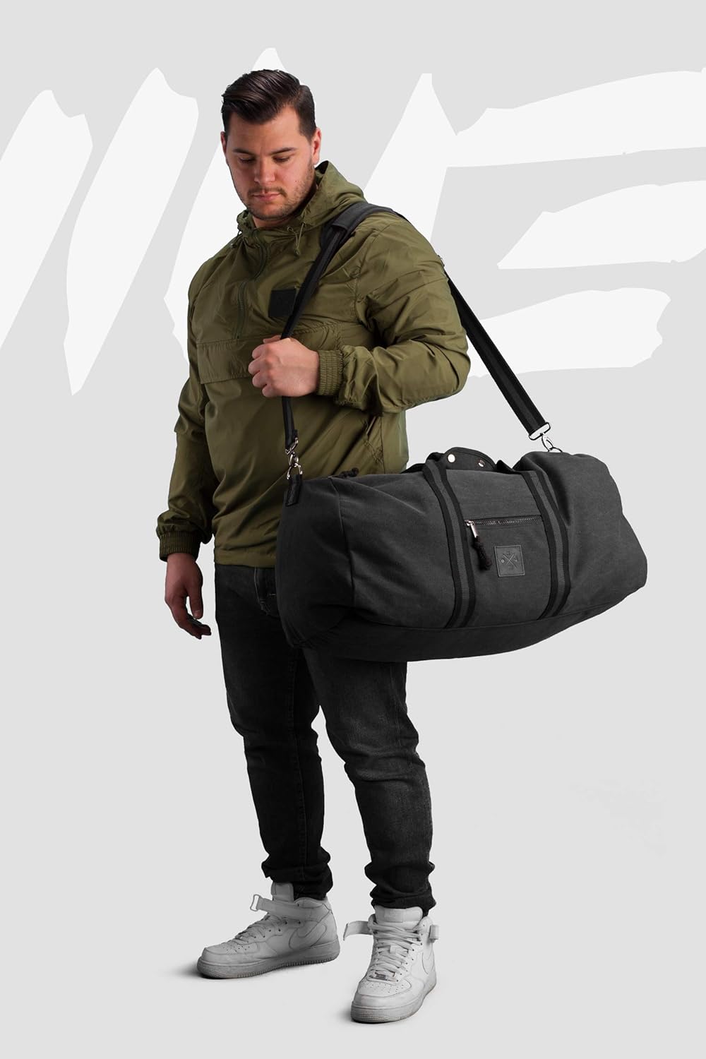 Canvas Barrel Bag - Sporttasche, 45 Liter, Duffel Bag Tasche mit Echt-Leder Veredelung (Manufaktur13