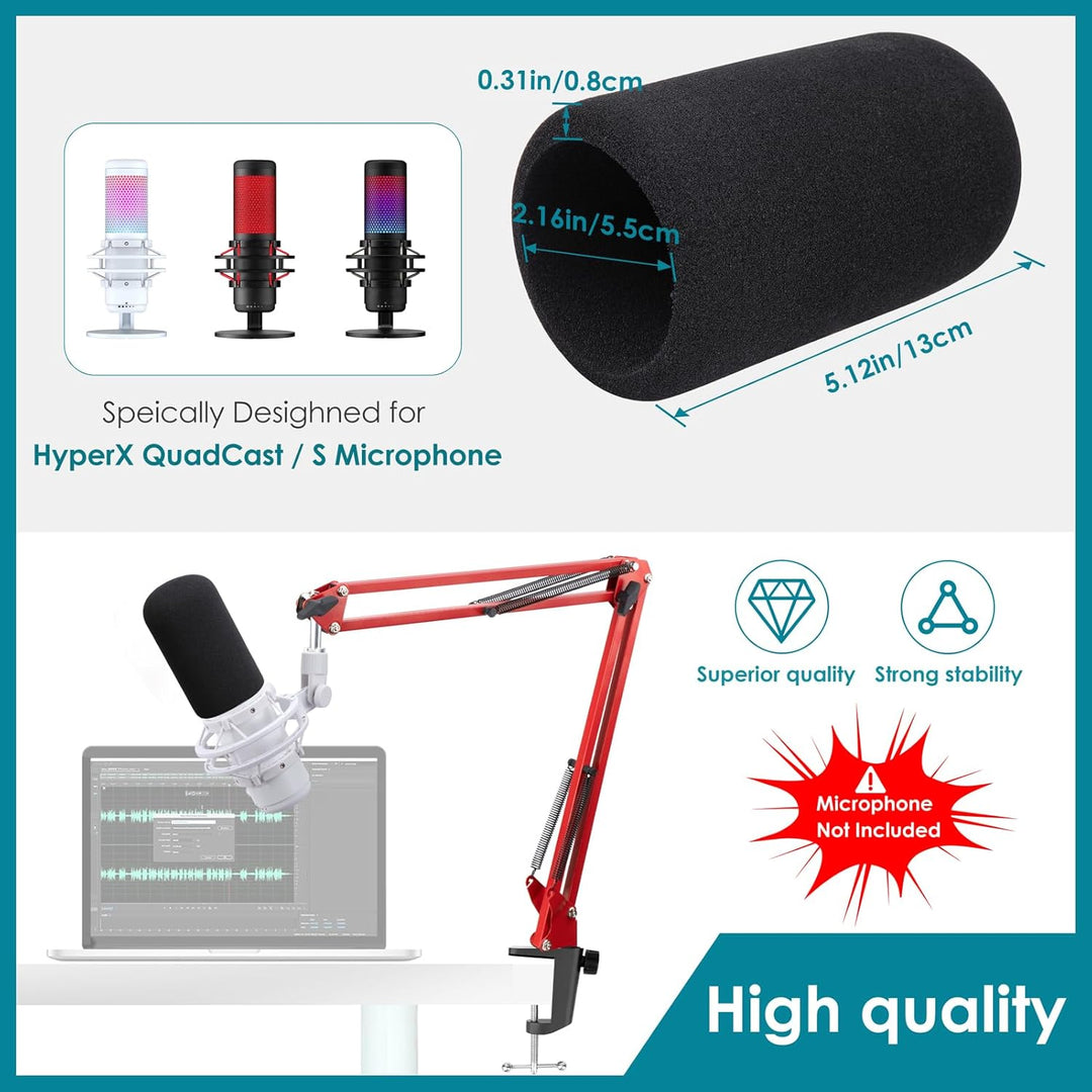 HyperX QuadCast Mikrofonarm Rot, Professioneller Studio Boom Arm mit Schaumstoff Pop-Filter, Mic Stä