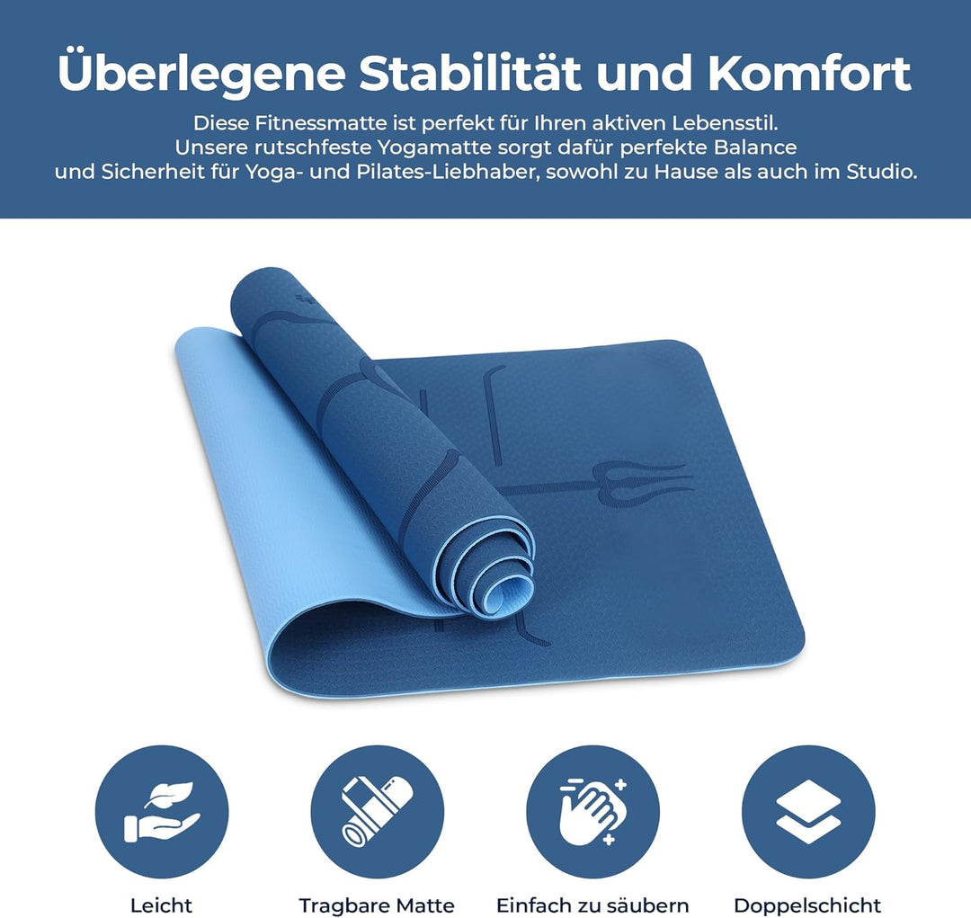 Habib Yogamatte Set mit Yogablöcken – Rutschfeste gepolsterte Fitnessmatte inkl. Tragetasche mit Sch
