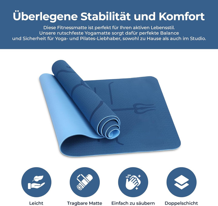 Habib Yogamatte Set mit Yogablöcken – Rutschfeste gepolsterte Fitnessmatte inkl. Tragetasche mit Sch