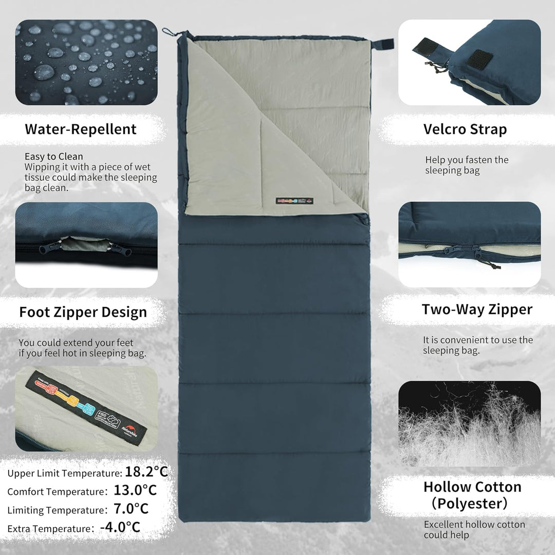 Naturehike Schlafsack für Erwachsene, Leichter Rechteckiger Spleissbarer 3 Jahreszeiten Schlafsack,