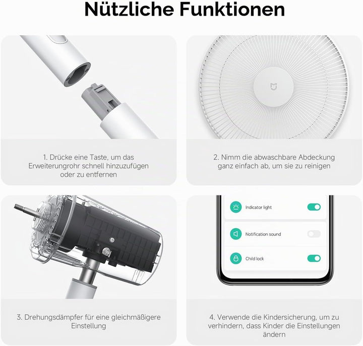 Xiaomi Mi Smart Standing Fan 2 Tisch- Standventilator mit optionaler iOS/Android Mi Home Appanbindun