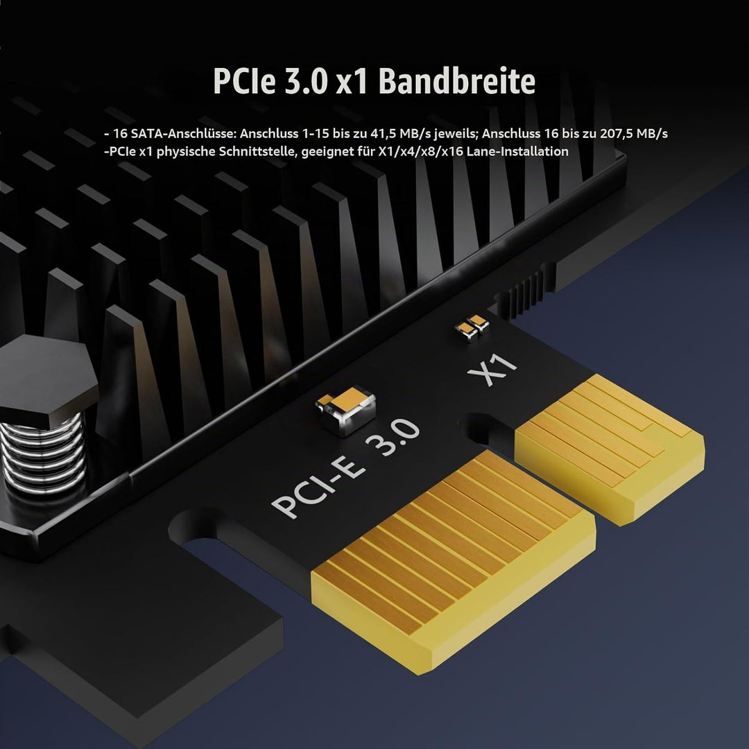 glotrends PCIe SATA Adapterkarte mit 16 Port SATA III 6Gbps (inklusive SATA Kabel und 15PIN SATA Spl