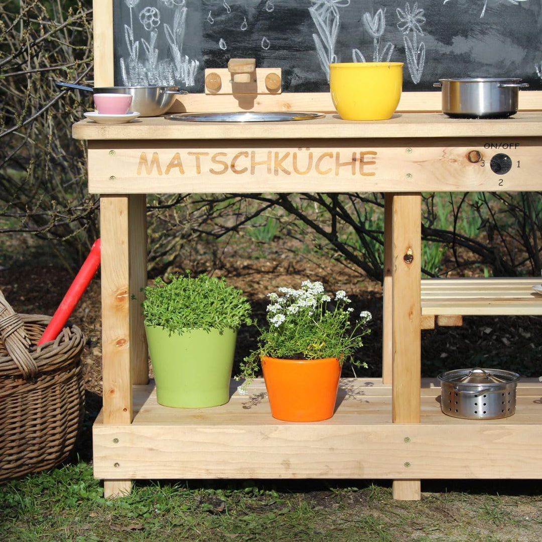 Sun Matschküche mit Tafel aus Holz - Outdoorküche für Kinder