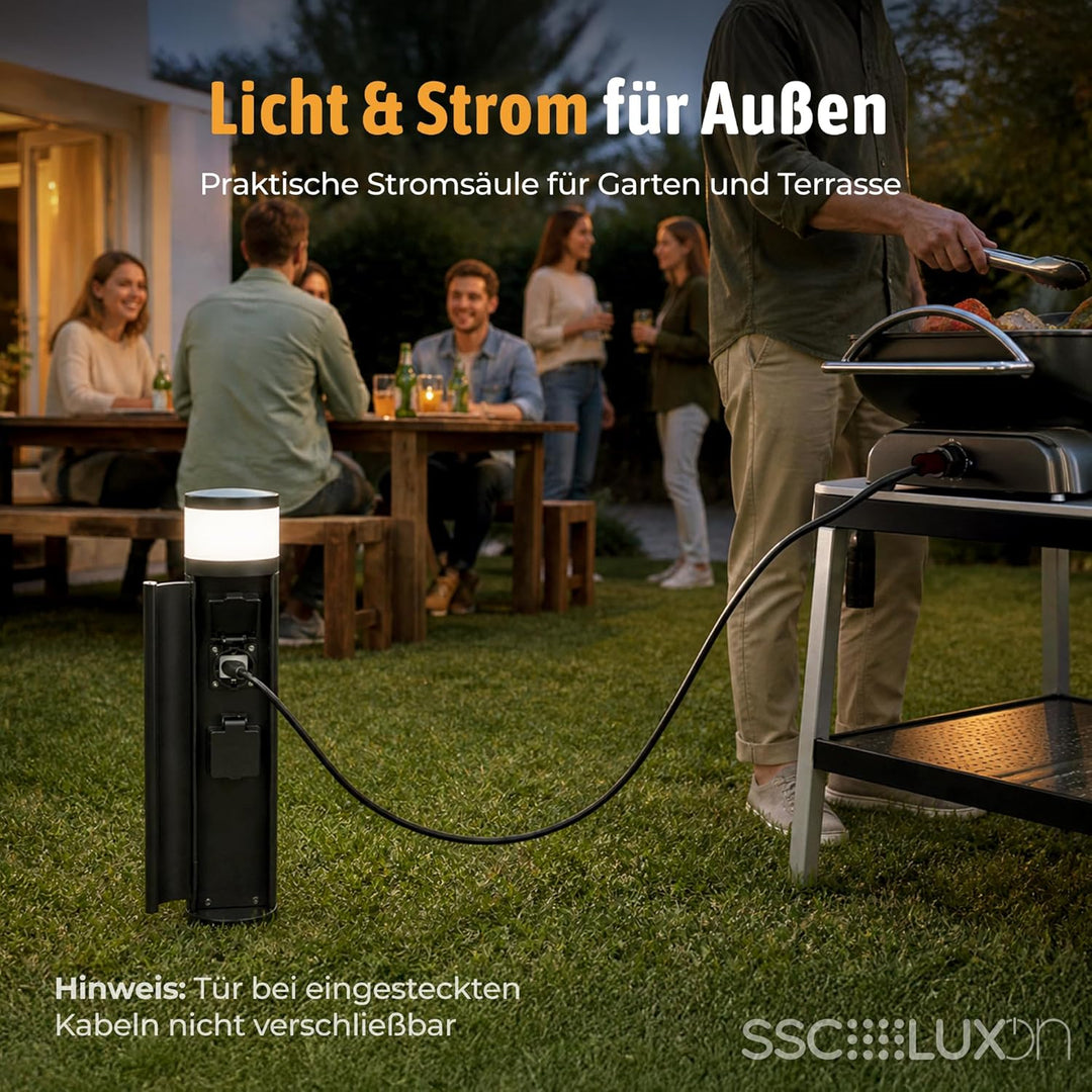 SSC-LUXon PALISO Design Lichtsäule Garten mit 2x Steckdosen für Aussen - Aussenstehlampe Pollerleuch