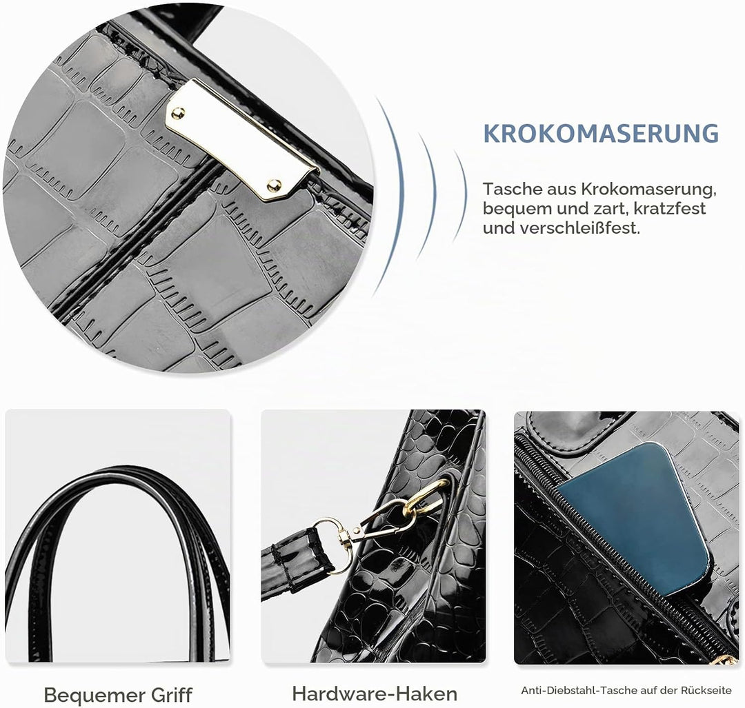 NICOLE &amp; DORIS Handtaschen Damen Mode Krokoprägung Henkeltasche Lackleder Handtasche Shopper Umhänge