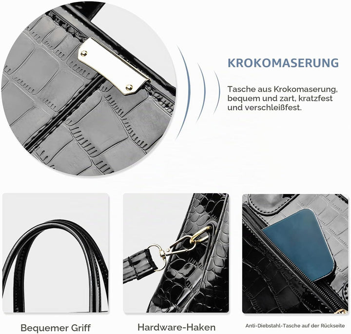 NICOLE &amp; DORIS Handtaschen Damen Mode Krokoprägung Henkeltasche Lackleder Handtasche Shopper Umhänge
