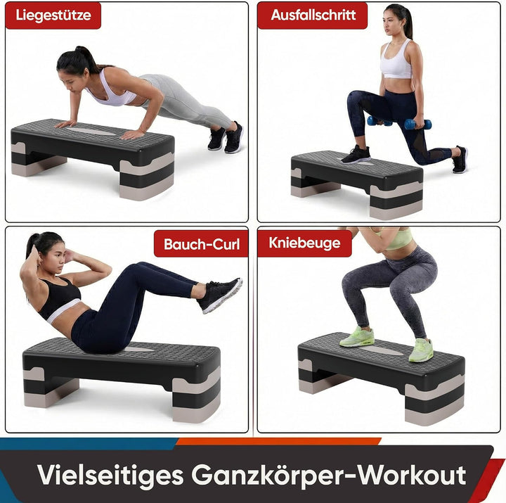 Ultrasport Aerobic Steppbrett I Step Up Board Rutschfest, 3-fach Höhenverstellbar I Fitness Stepper