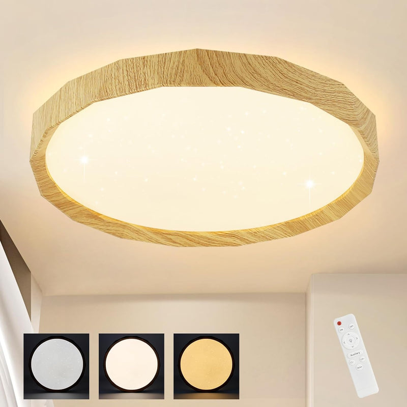 ZMH Deckenlampe LED Deckenleuchte Wohnzimmer - Wohnzimmerlampe Holzoptik Ø40cm Schlafzimmer Deckenbe