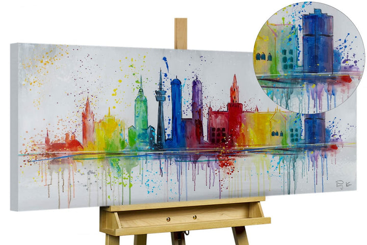KunstLoft Leinwandbild | 100% HANDGEMALT | 120x60cm | Gemälde 'Dahoam in Bayern' | Skyline | Bunt Gr