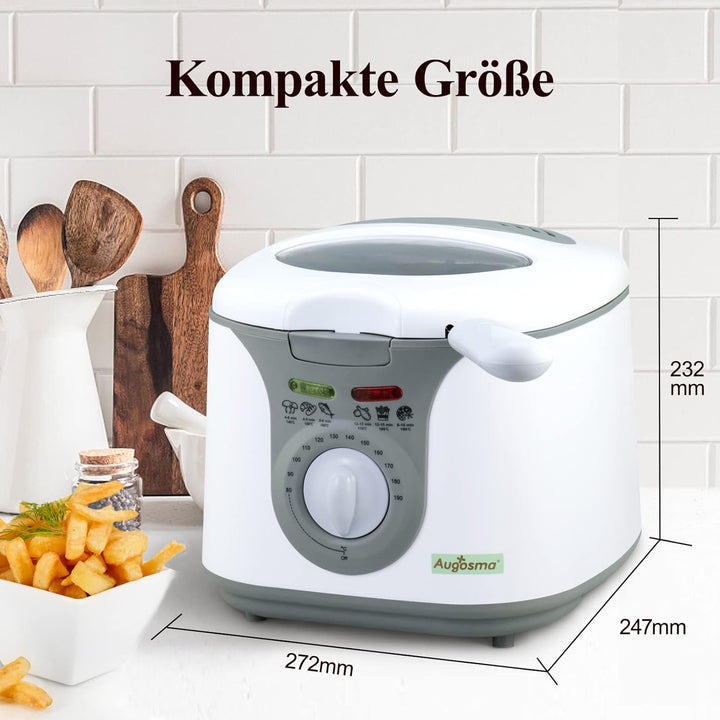 Augosma Mini Fritteuse Mit öl | 1200-1450W l Kapazität: 2 Liter l Sichtfenster l Frittierkorb aus Ed