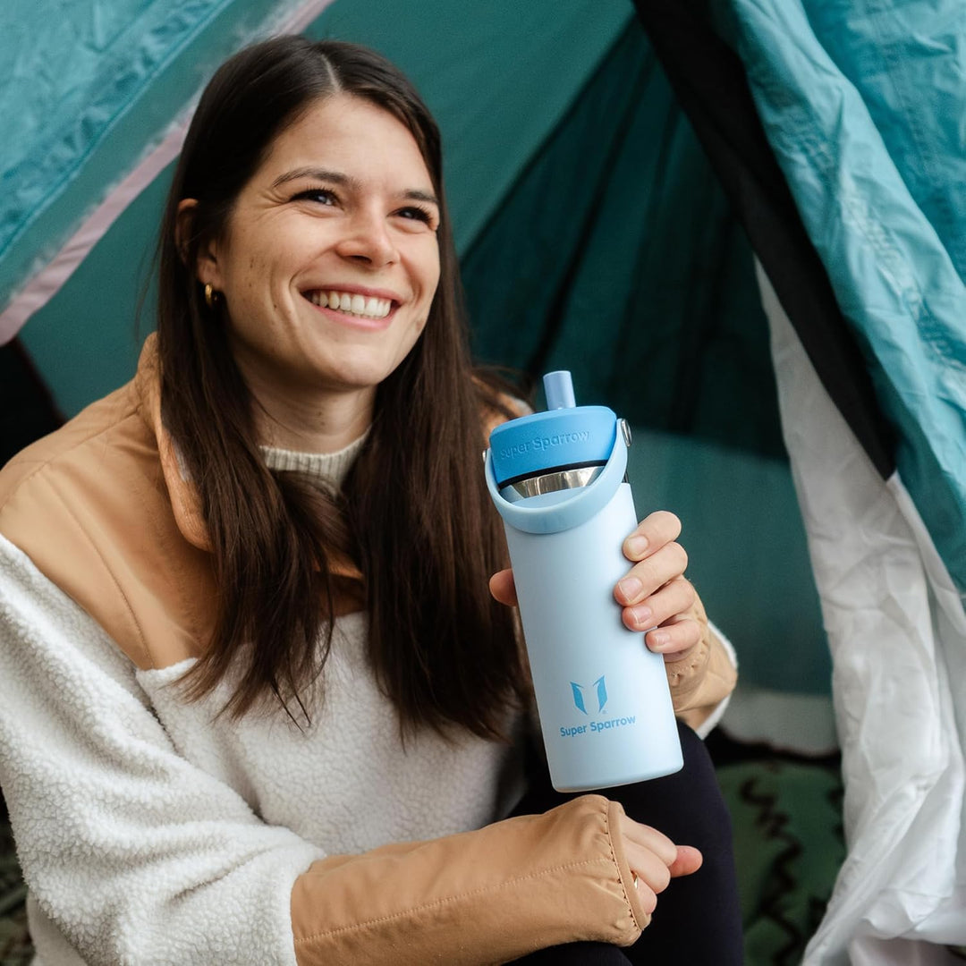 Sparrow Trinkflasche Edelstahl 500ml - Weiter Öffnung SwivelSip Thermosflasche mit Strohhalm - BPA-f
