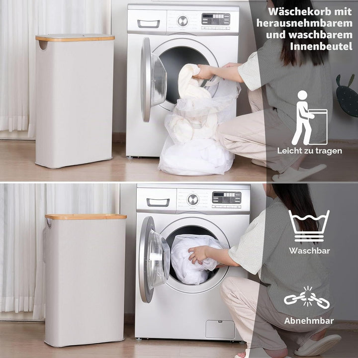 iEGrow Wäschekorb 65L, Wäschesammler Schmal mit Herausnehmbarer und Waschbarer Innentasche, Laundry