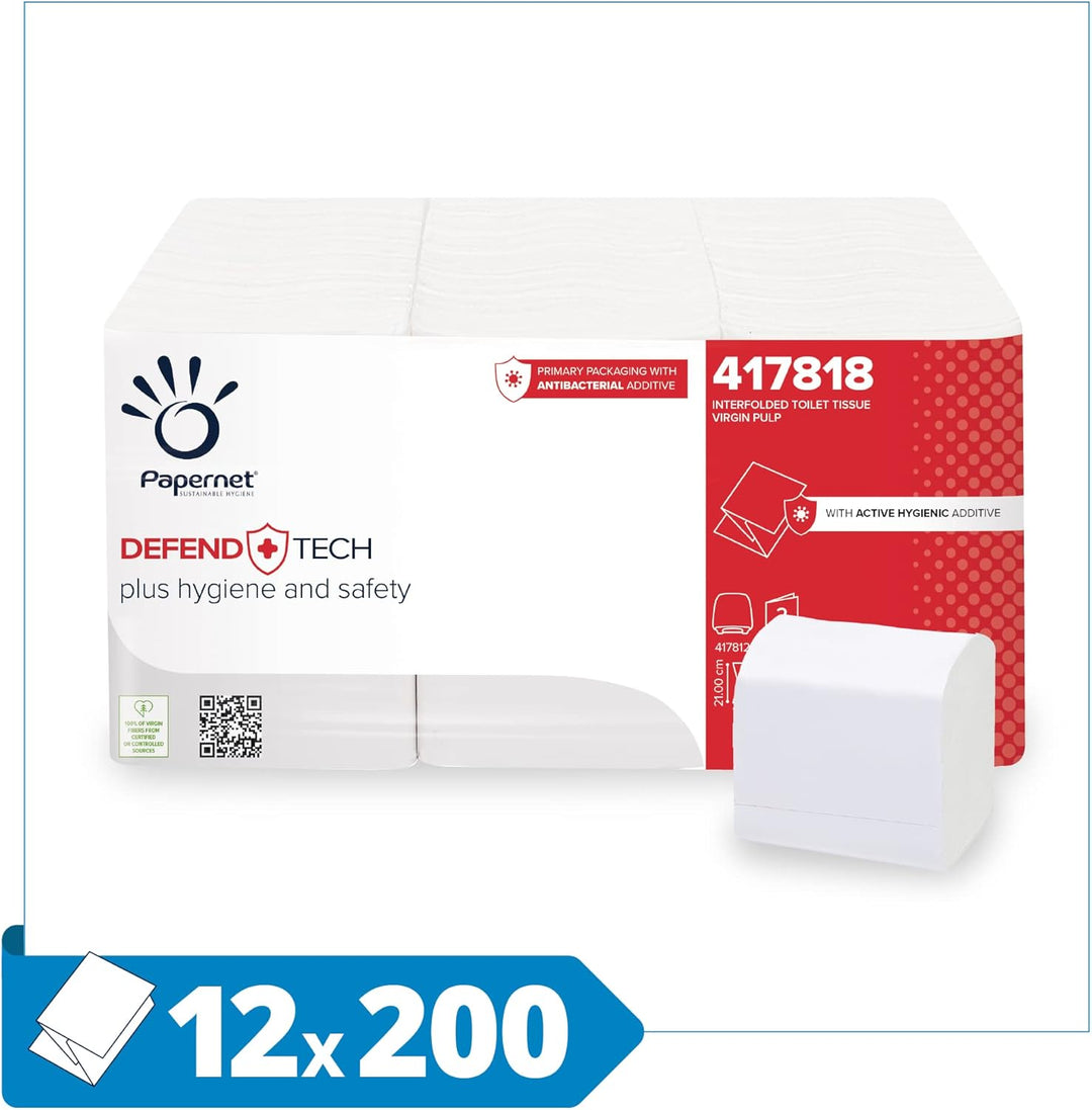 Papernet Defend Tech - Interfold Toilettenpapier (417818), Einzelblatt-Toilettenpapier mit antibakte