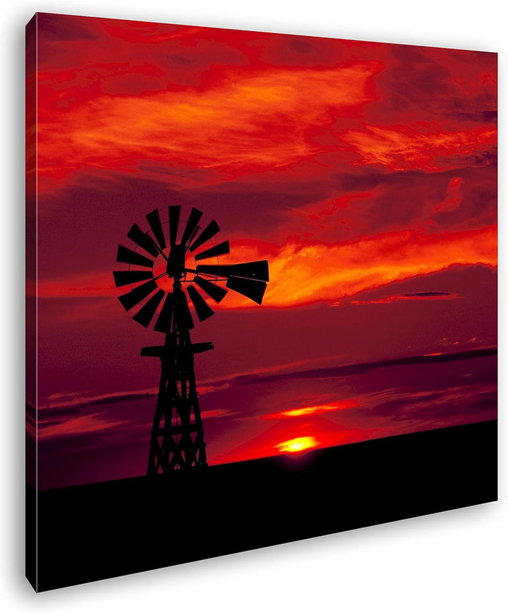 deyoli Windmühle im Abendrot Format: 70x70 als Leinwand, Motiv fertig gerahmt auf Echtholzrahmen, Ho