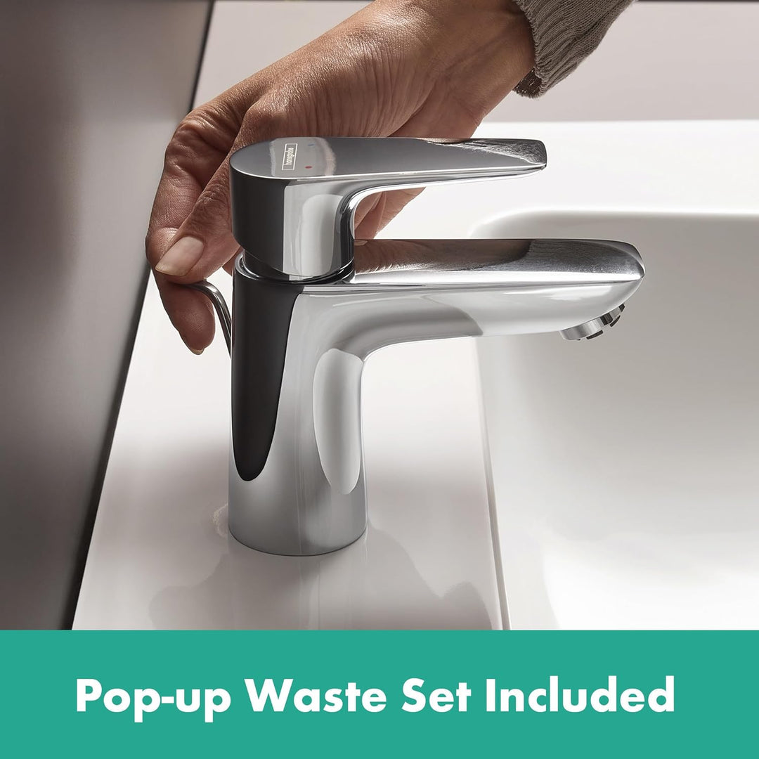 hansgrohe Niederdruck Waschtischarmatur Talis E, Wasserhahn Bad mit Auslauf Höhe 80 mm, mit Zugstang