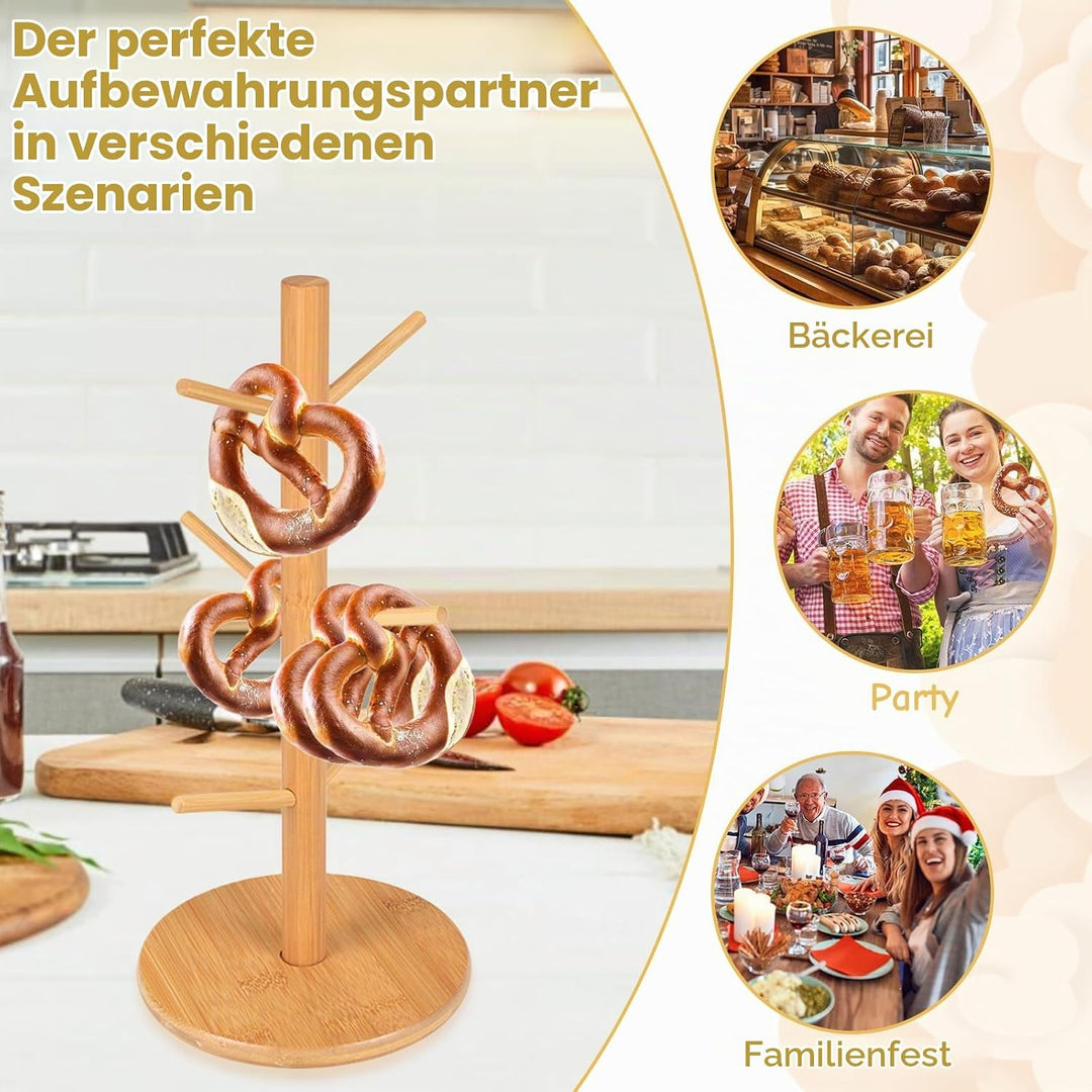 2 Stück Brezelständer Holz, 16x36cm Brezenständer 6-armig Vielseitig als Tassenständer Wurstständer