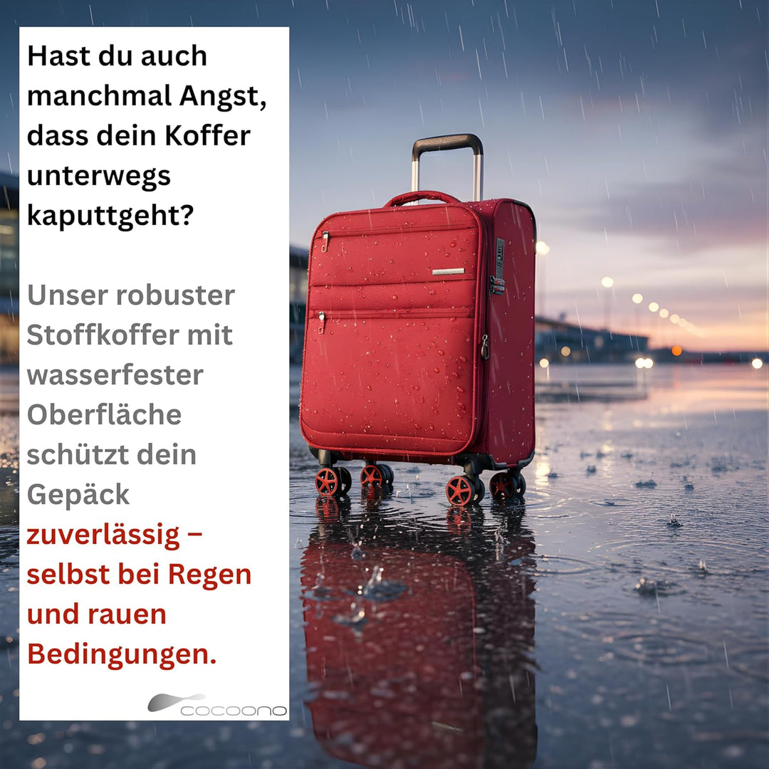 Cocoono Handgepäck Koffer 55x40x20 – Leichter Stoff Reisekoffer mit Rollen, TSA-Schloss, erweiterbar