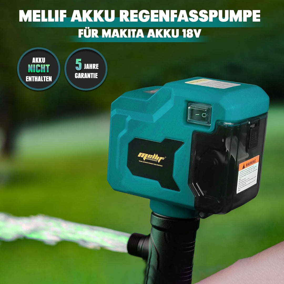 Mellif Akku Regenfasspumpe Wasserpumpe für Makita Akku 18V, max. Fördermenge 2725 L/h,Förderhöhe 8 m