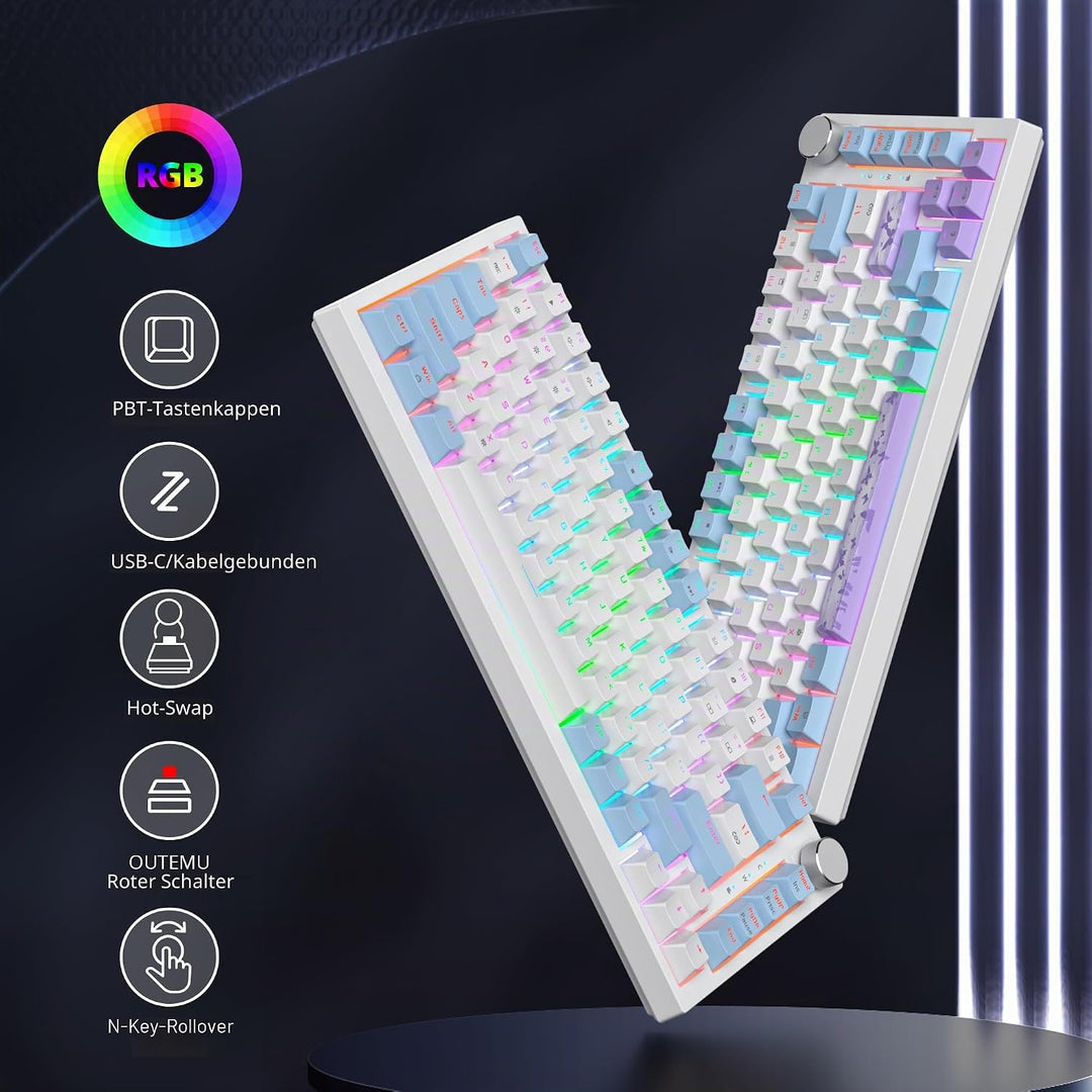 SOLIDEE Verkabelte Mechanische Gaming Tastatur 75 Prozent,hot-swap-fähige Mechanische Tastatur mit G