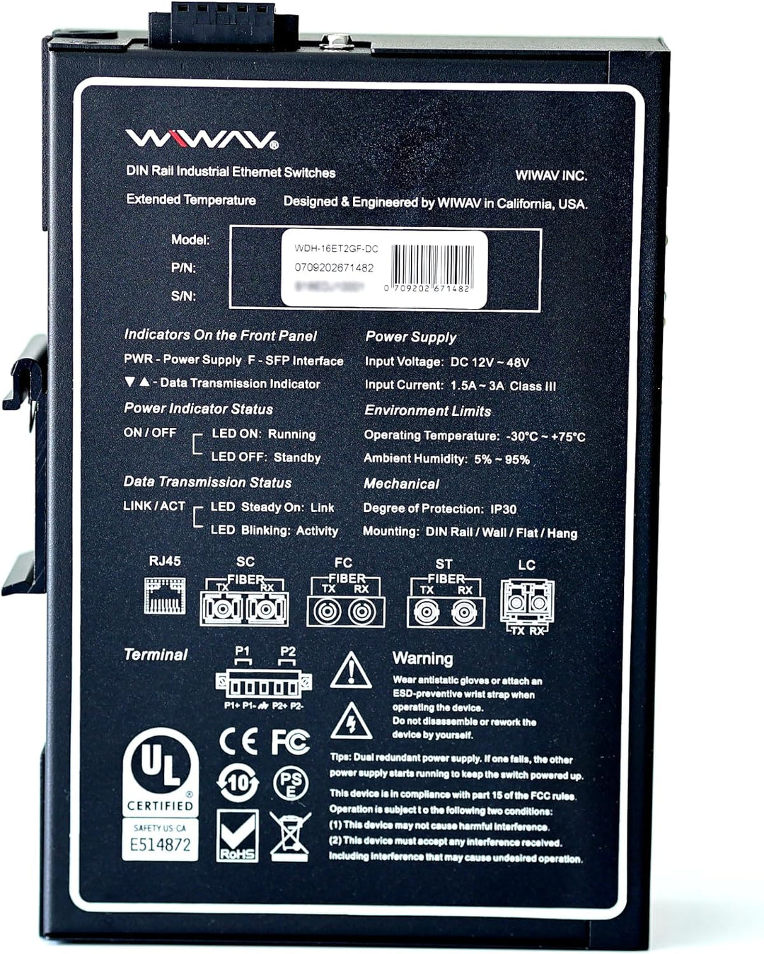 WIWAV WDH-16ET2GF-DC 10/100Mbps Nicht verwaltete 18-Port-Gigabit-Industrie-Ethernet-Switches mit DIN