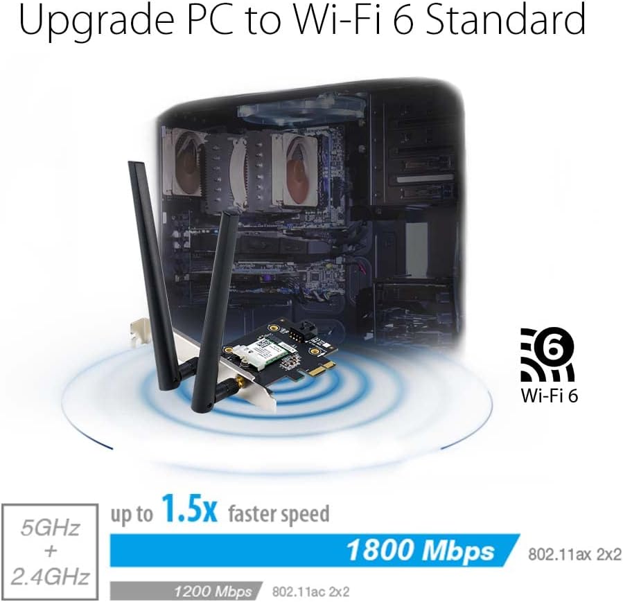 ASUS PCE-AX1800 PCI-E Wi-Fi 6 (802.11ax) AX1800 Dual Band mit Bluetooth 5.2, WPA3, OFDMA und MU-MIMO