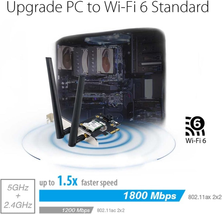 ASUS PCE-AX1800 PCI-E Wi-Fi 6 (802.11ax) AX1800 Dual Band mit Bluetooth 5.2, WPA3, OFDMA und MU-MIMO