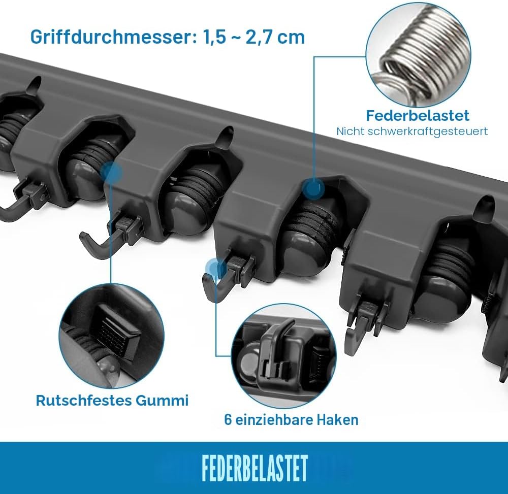 ibell 2 Stück Besenhalterung Wand, Gerätehalter Wandhalterung mit 10 Halter und 12 Haken, Besenhalte