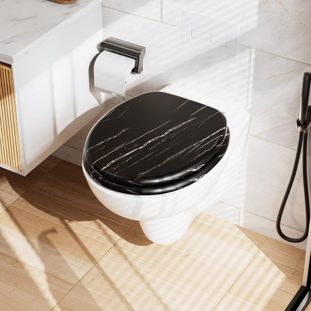 Toilettendeckel mit Absenkautomatik Holz - WC Sitz Bambus Klodeckel Oval MDF Klobrille Toilettensitz