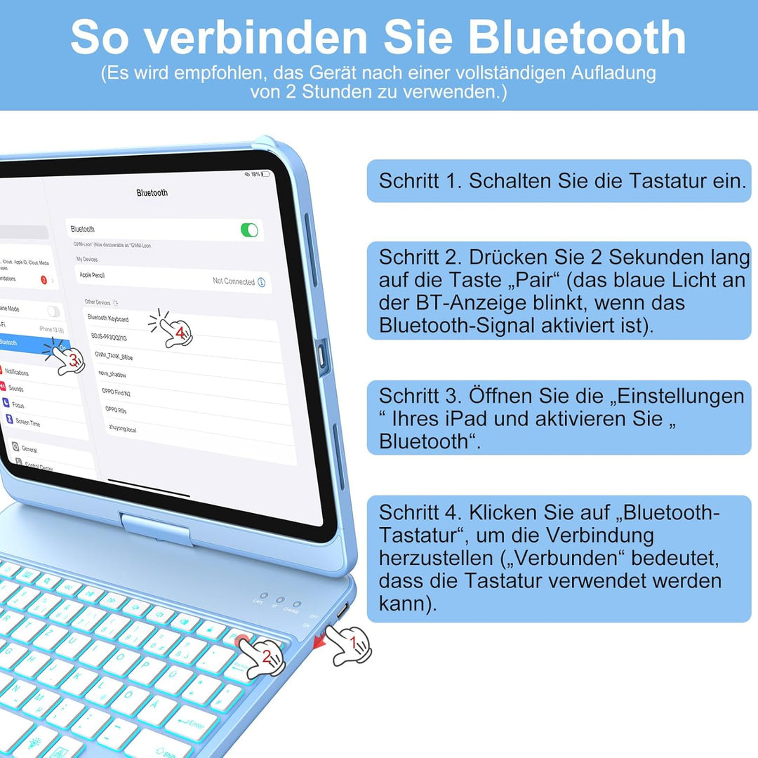 aMZCaSE für iPad 10. Generation 2022/A16 11.Generation 2025 (10,9/11 Zoll) Hülle mit Tastaturhülle,T