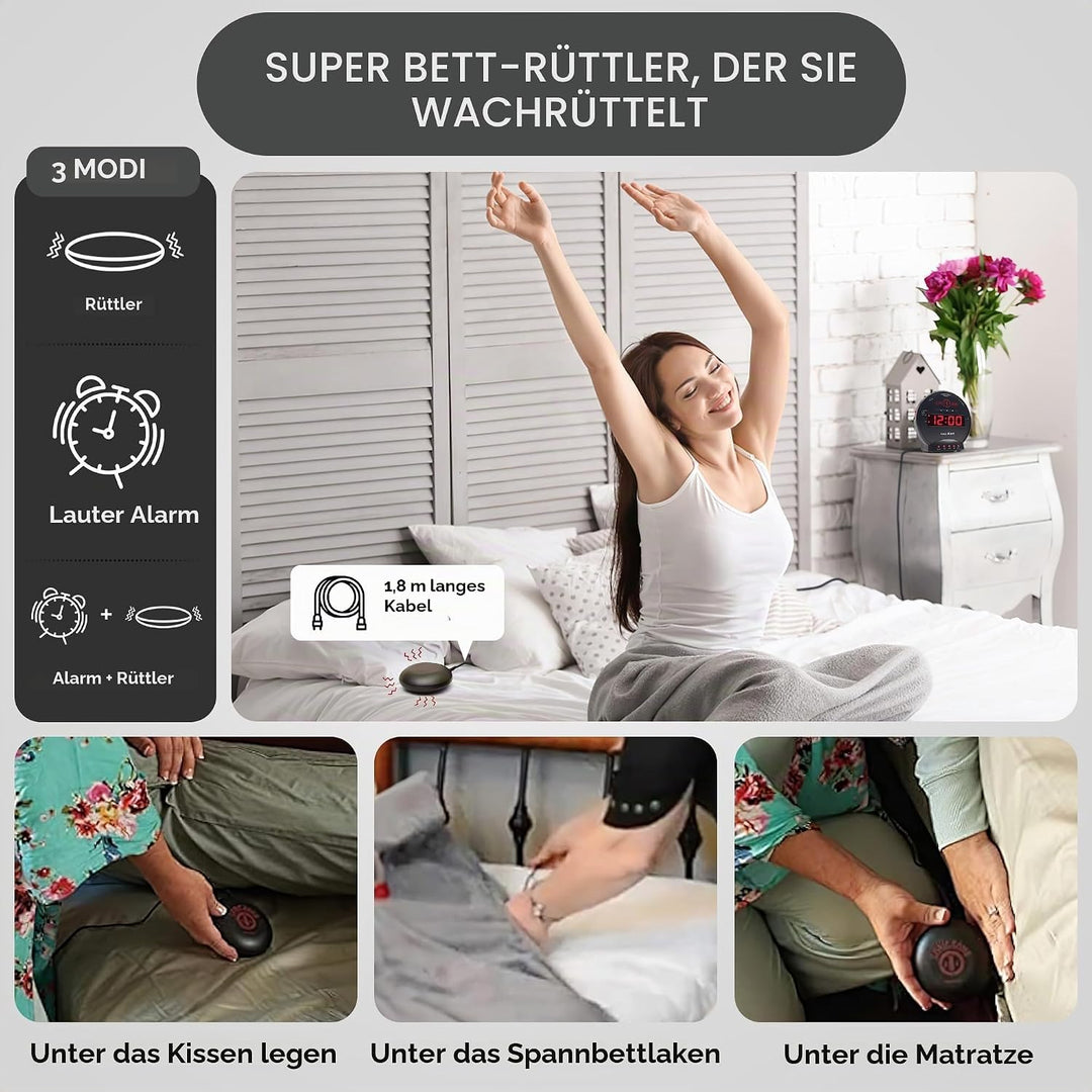 Geemarc SBB500 Super Laut Vibrations Wecker (85dB) - Schwarz SBB500SS Schwarz, SBB500SS Schwarz