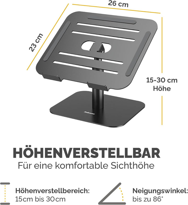Fellowes Alumia™ Laptopständer – Schwarz – Ergonomisch, höhen- &amp; neigungsverstellbar – Aus recycelte