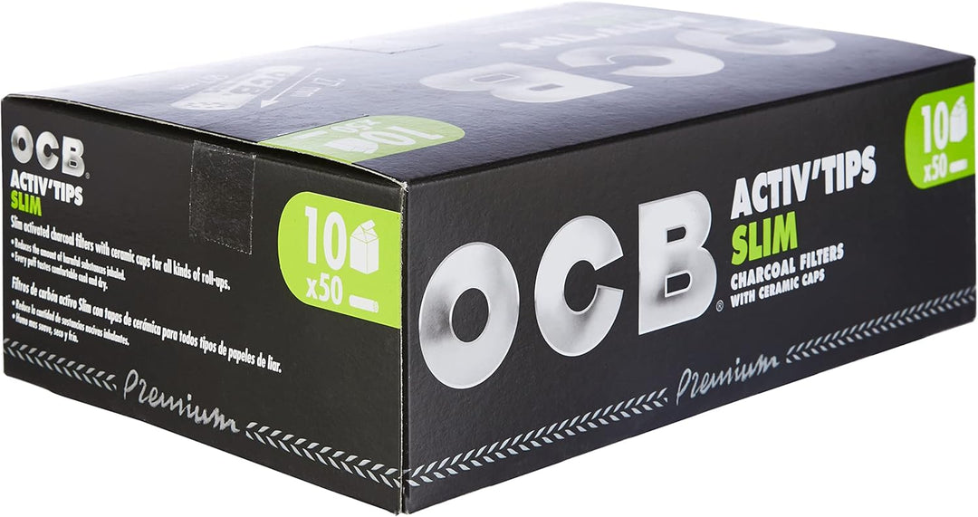 OCB ActivTips Slim 7 mm-Aktivkohlefilter mit Keramikkappen-10 x 50 Stück, Silber, smal Single, Singl