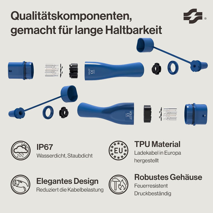 VOLDT Typ 2 Ladekabel 11 kW 16A, 3-phasig für EV Elektroautos PHEV, Typ 2 zu typ 2 Modus 3 Ladekabel