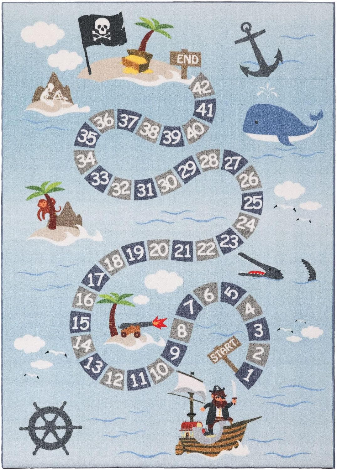 SIMPEX KinderTeppich, Piraten-Design, Blau, 140 x 200 cm, Kinderzimmer 140 x 200 cm (Rechteckig) Bla