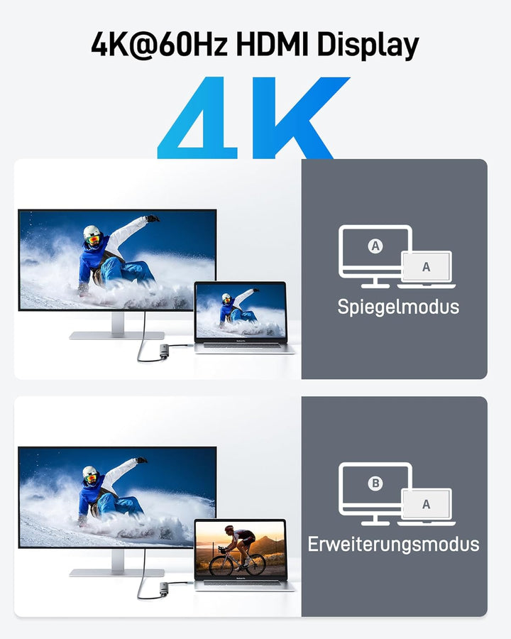 acer USB C Hub 7 in 1, 4K@60Hz HDMI Adaptermit PD 100W, 2X USB 3.0, Kartenleser und Bildschirmsteuer