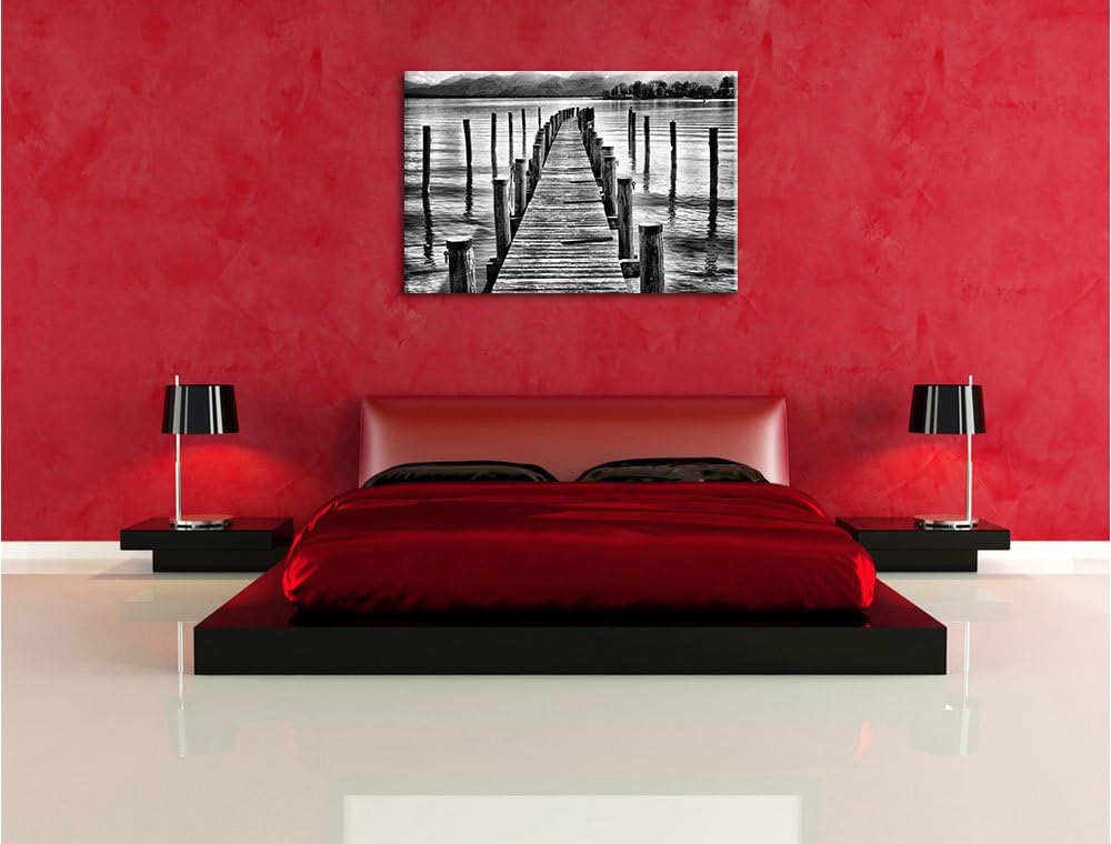 Pixxprint Langer Holzsteg ins Meer / 100x70cm Leinwandbild bespannt auf Holzrahmen/Wandbild Kunstdru