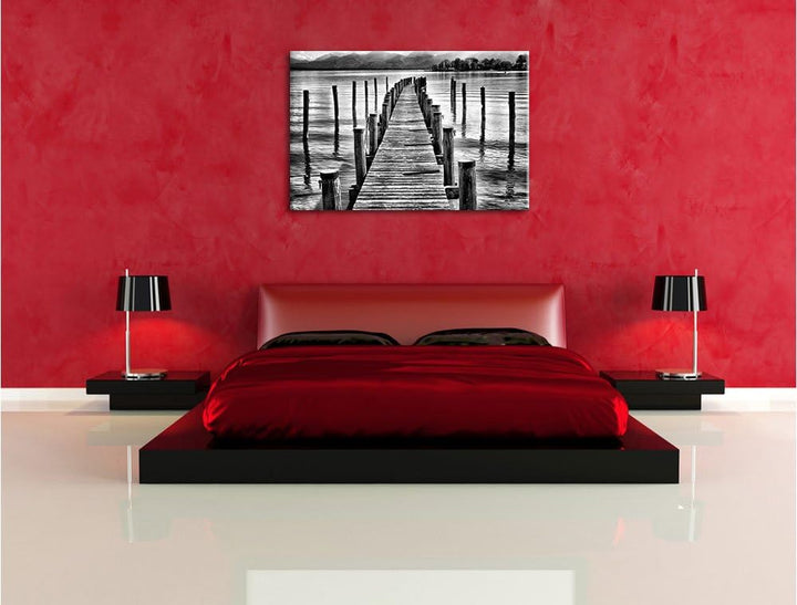 Pixxprint Langer Holzsteg ins Meer / 100x70cm Leinwandbild bespannt auf Holzrahmen/Wandbild Kunstdru