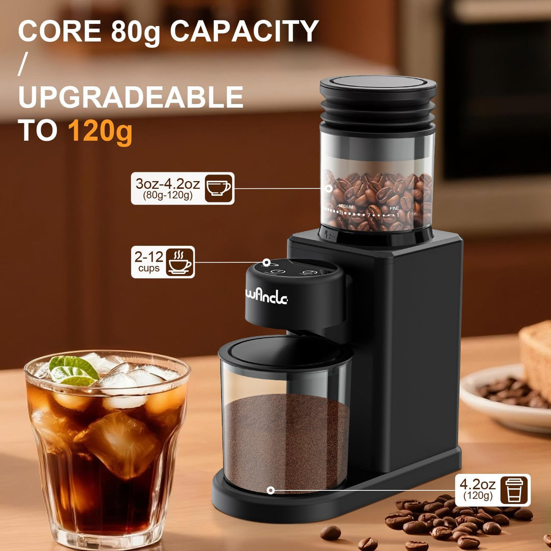 Wancle Elektrische Kaffeemühle Kaffeebohnenmühle Touch-Ausgabe mit Kegelmahlwerk - 25 Mahlgrade, Prä