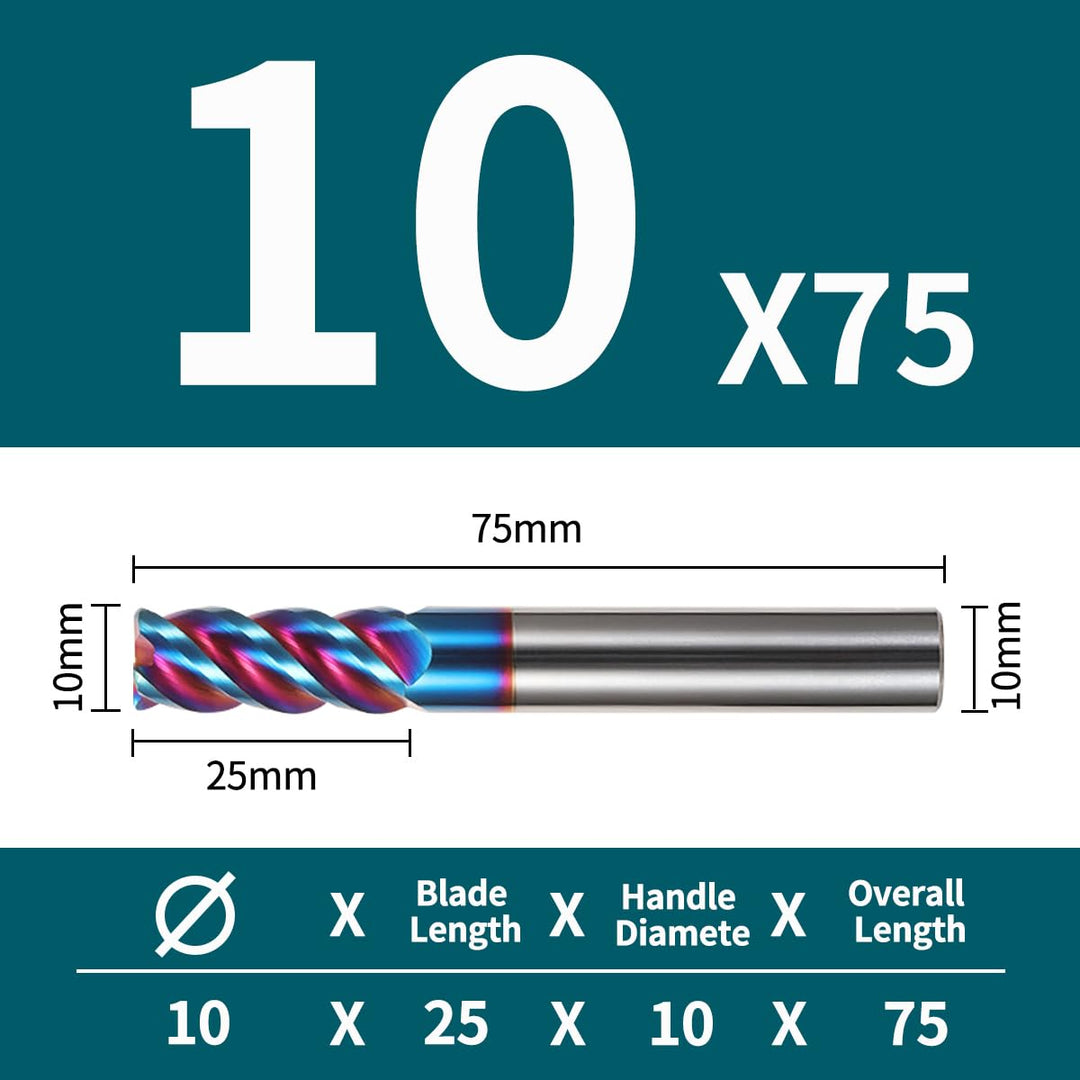Hartmetall Schaftfräser 10.0 * 75mm, 4 Schneiden, NACO4 Beschichtet HRC65, VHM Fräser, CNC Fräser fü