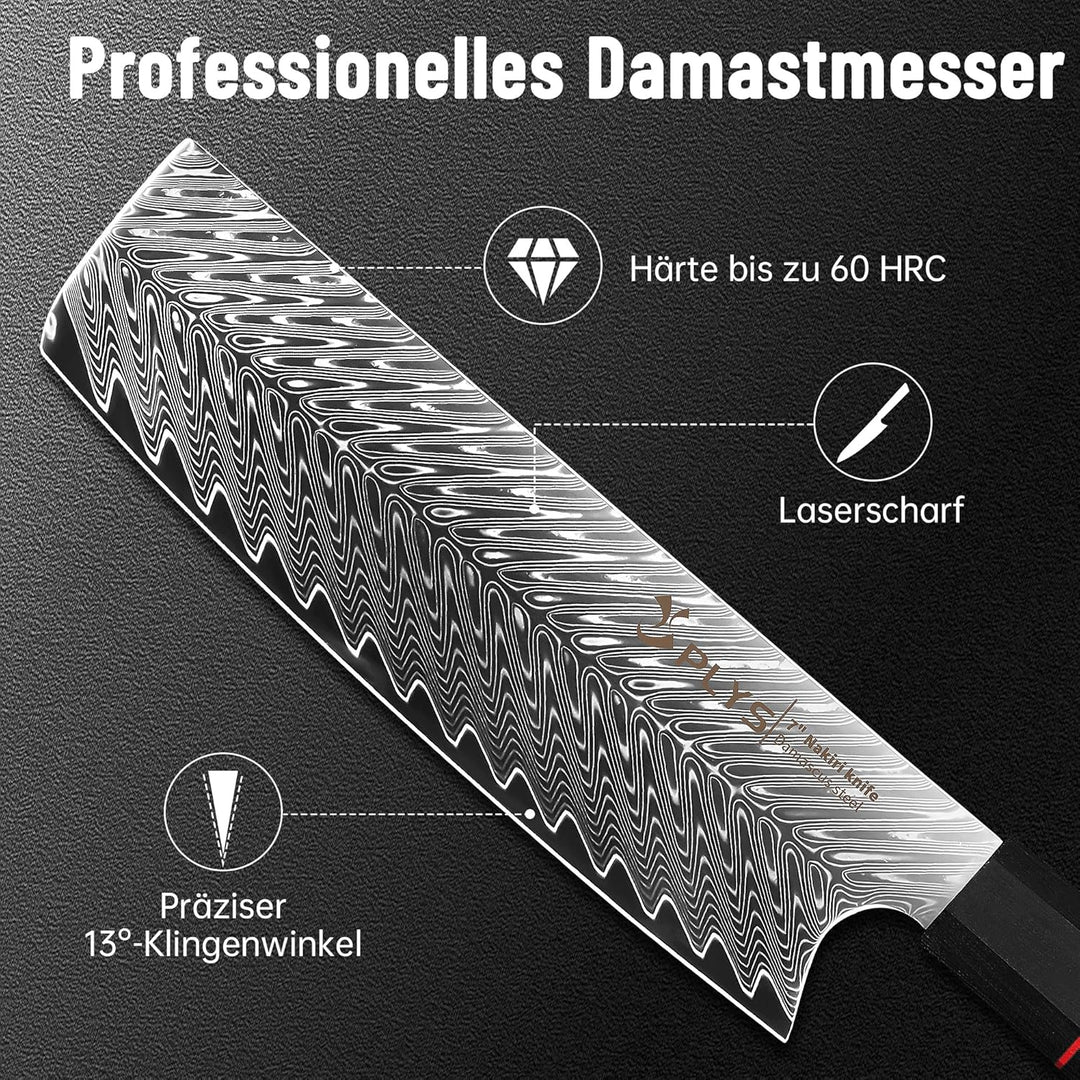 Plys Damast Küchenmesser Nakiri Profi Damastmesser: Kochmesser 16,8 cm Klinge aus 67 Lagen Damaststa